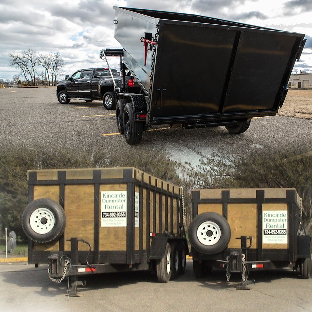 trailer A truck and trailer with the back up to it.